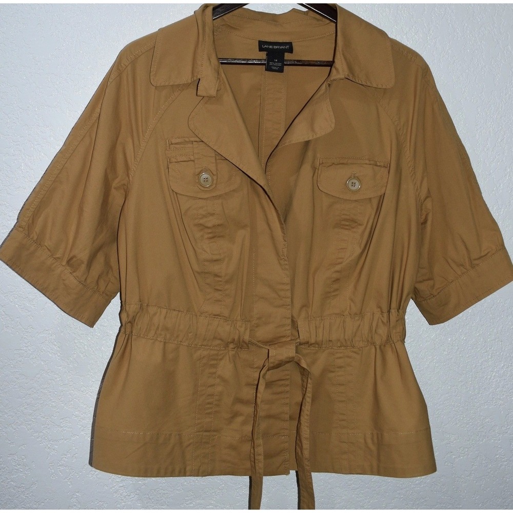 Lane Bryant Tan Khaki Short Sleeve Safari Utility Jacket Peplum Waist Size 16